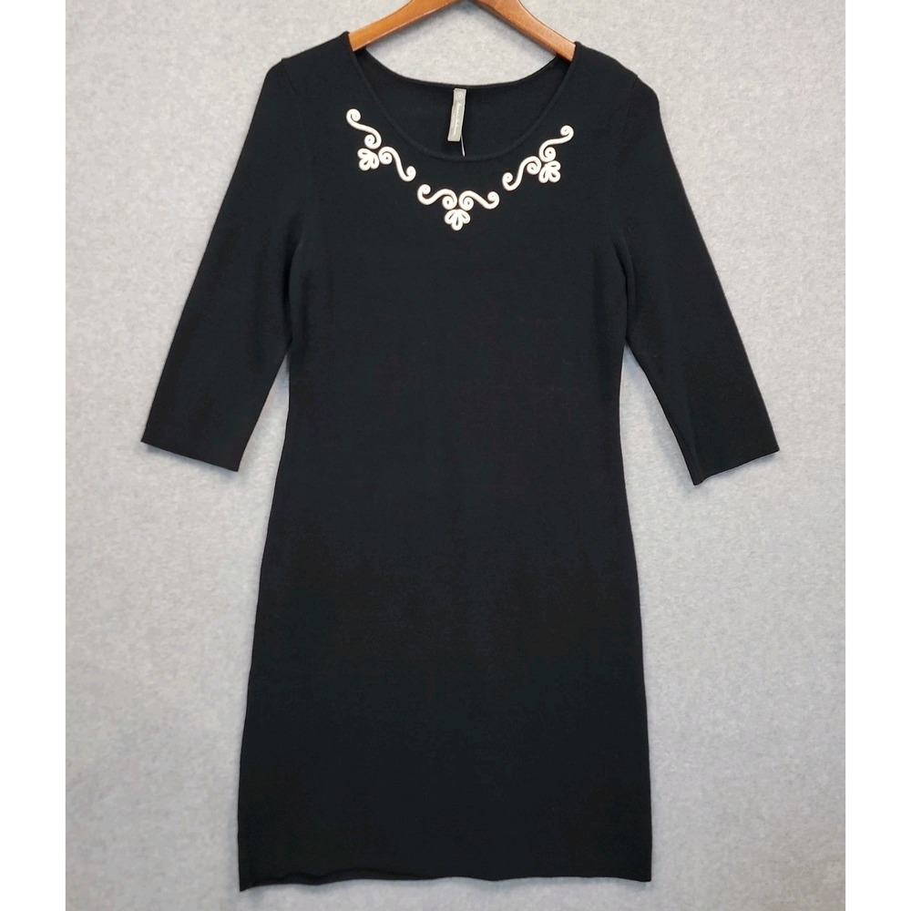 NEW Hanna Andersson Black With White Trim Knit Sweater Dress Sz M Combed Cotton